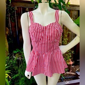 Red and white plaids corset top peplum
